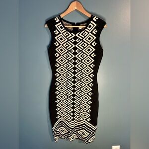 Calvin Klein Small Dress Black and Cream Geometric Patterned Knit Dress